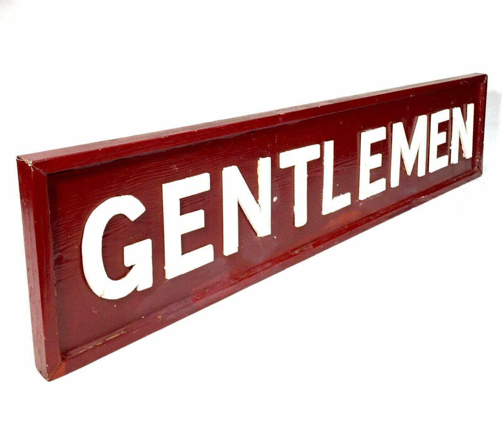 Antique Large Gentlemen Wooden Toilet Sign / Wall Mounted / Red & White photo furniture