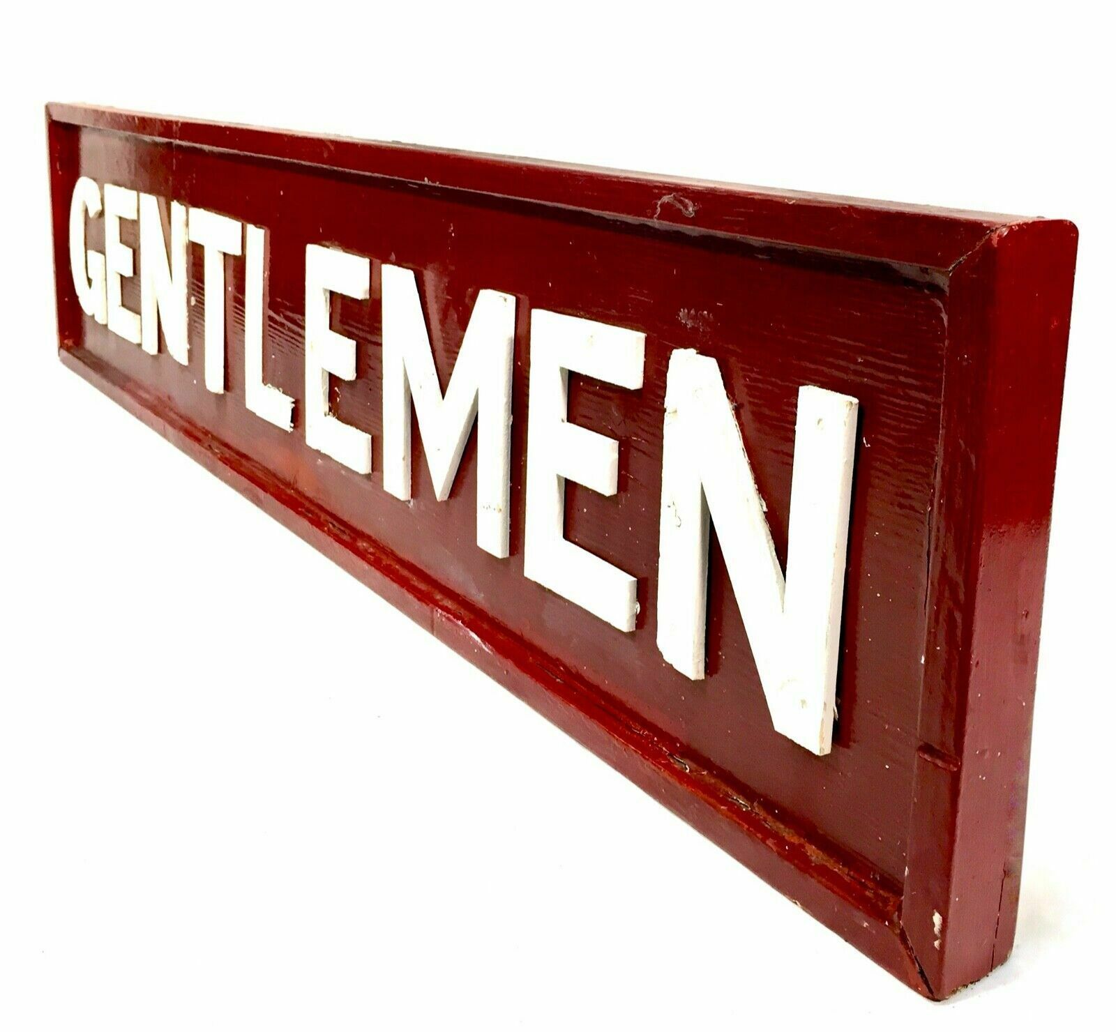 Antique Large Gentlemen Wooden Toilet Sign / Wall Mounted / Red & White photo 299.0