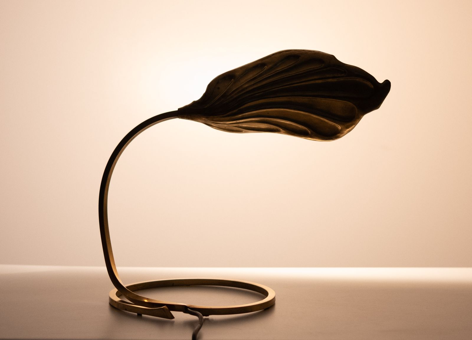 Pair Brass Leaf Table Lamps Design By Carlo Giorgi & Tommaso Barbi 1970s photo vintage