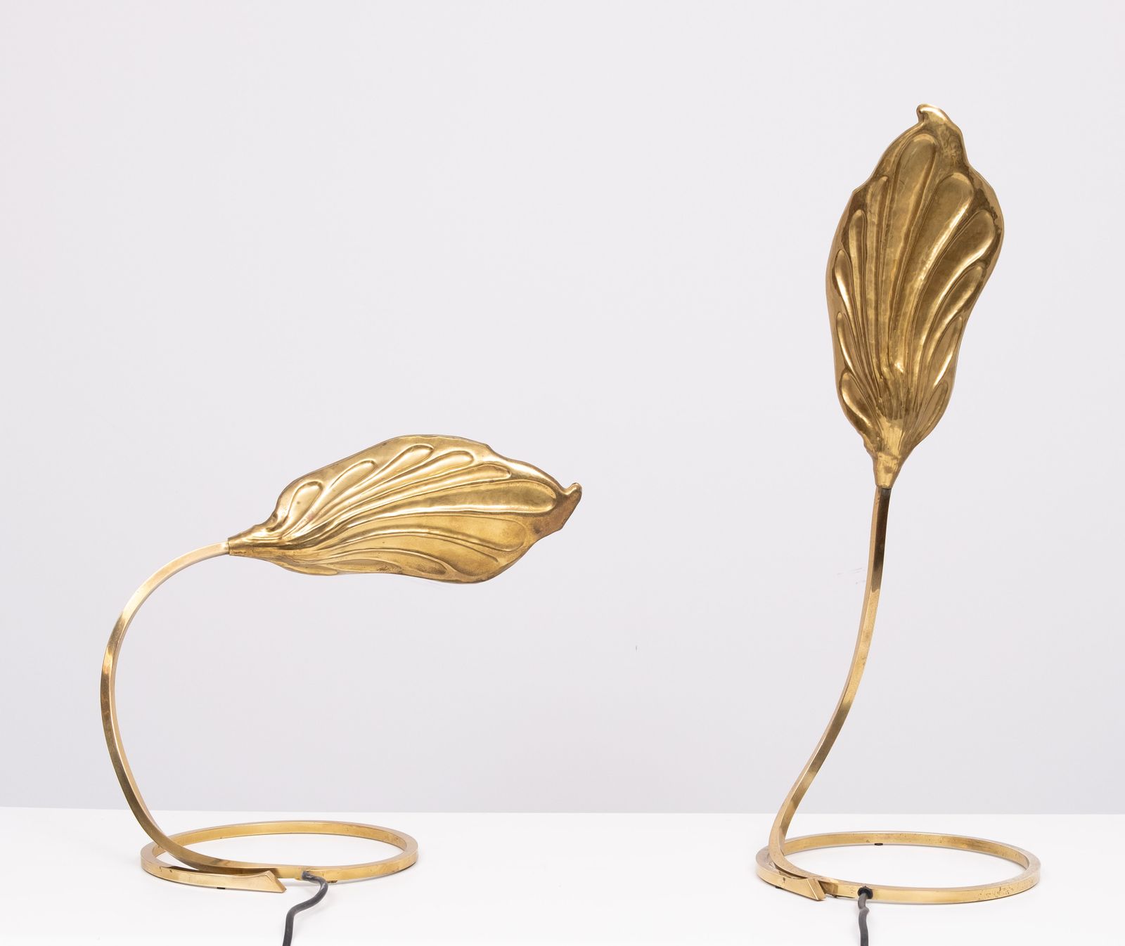 Pair Brass Leaf Table Lamps Design By Carlo Giorgi & Tommaso Barbi 1970s