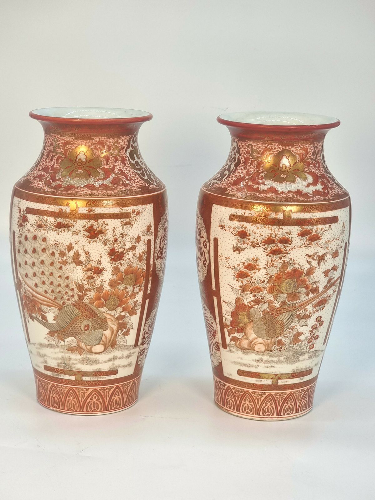 A Large Pair Of Japanese Hand Painted Kutani Porcelain Vases, Circa 1890 photo furniture
