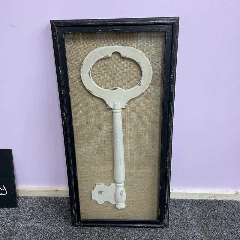 Framed Wooden Large Key Hessian Backed In Black Boxed Frame photo furniture