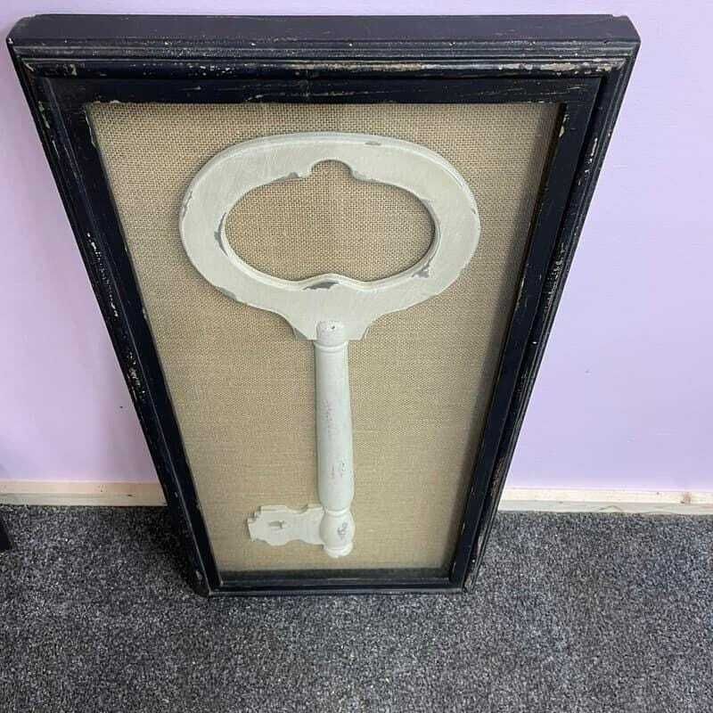 Framed Wooden Large Key Hessian Backed In Black Boxed Frame photo 60.0