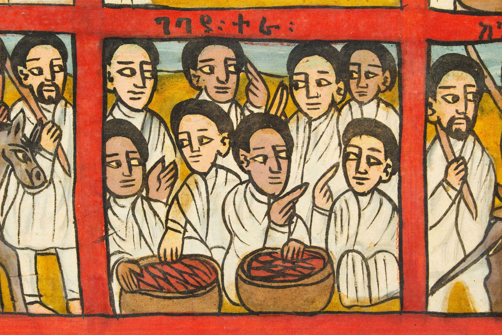 Naive Ethiopian Painting Circle Of Life 'Scene Of The Year', 1970s photo buy