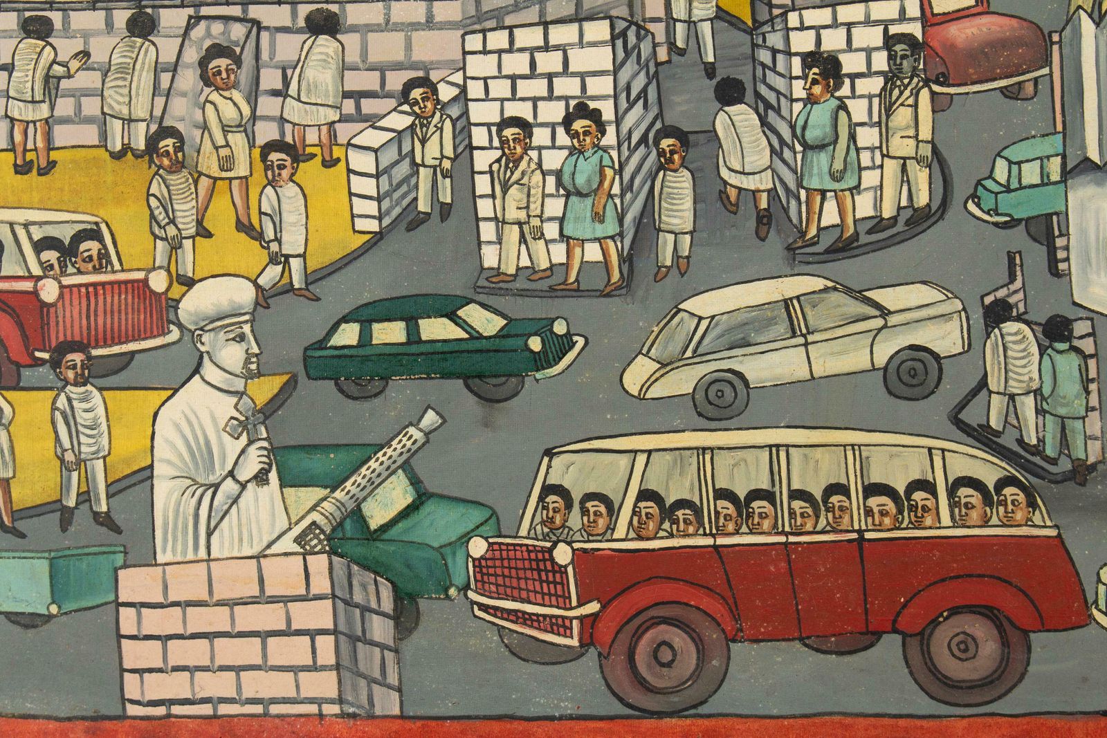 Naive Ethiopian Painting, Traffic In Addis Ababa, 1970s photo buy