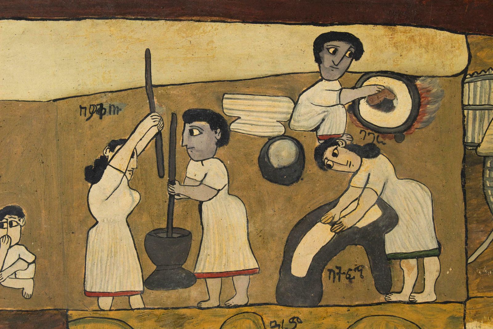 Naive Ethiopian Genre Painting, 1970s photo for sale