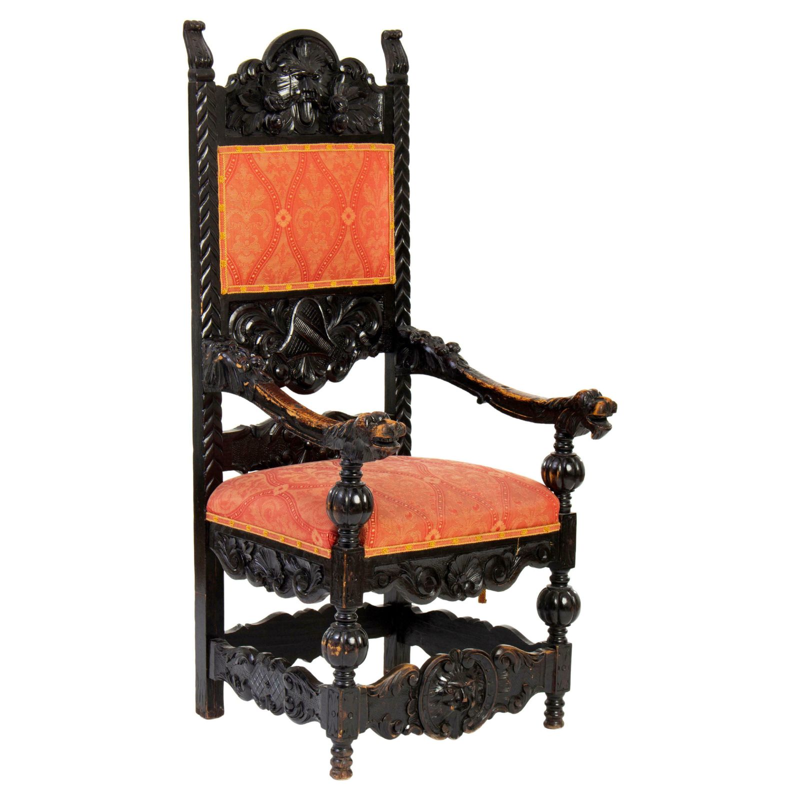 Antique Carved Basswood Throne Chairs In Historicist Style, Ca. 1900