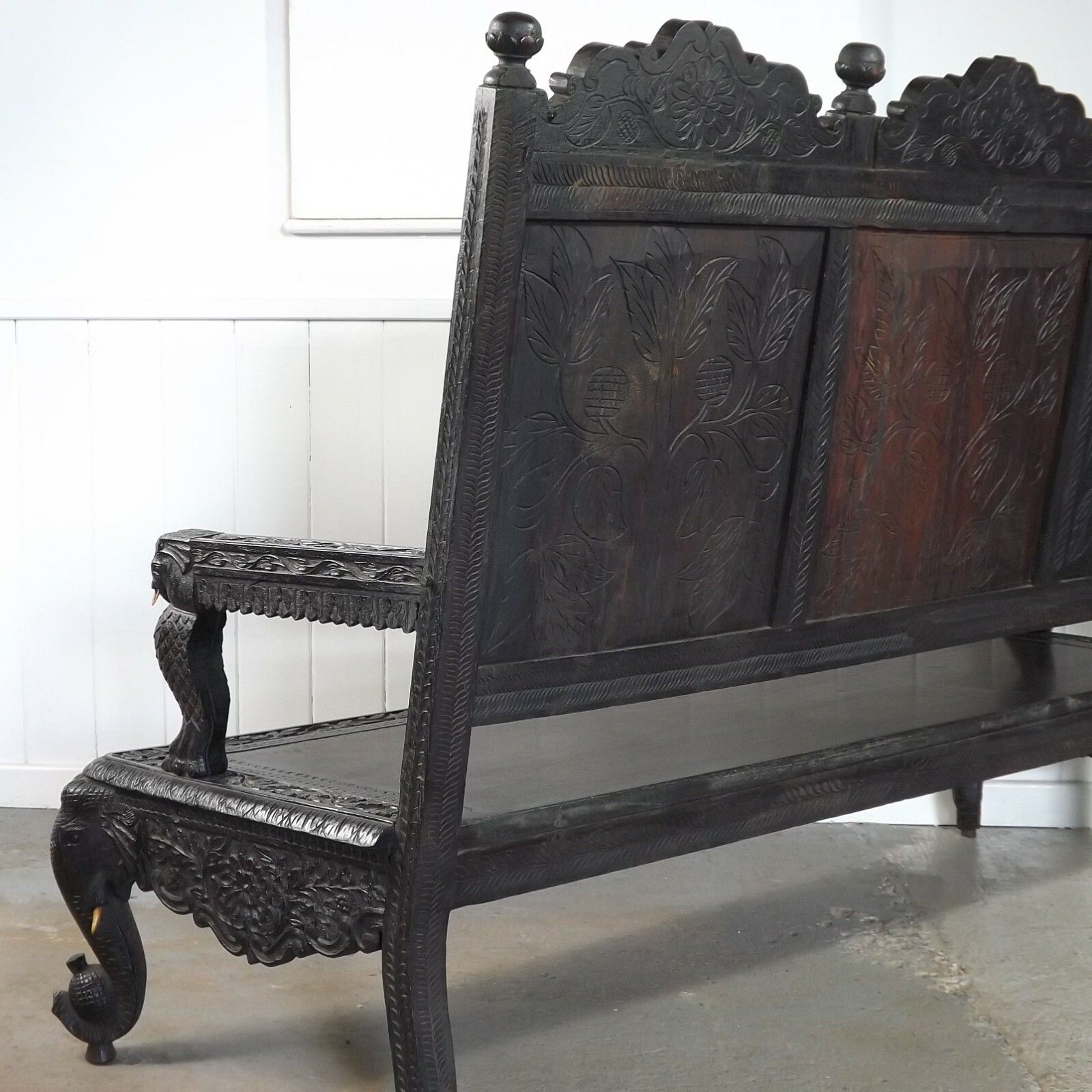 Anglo Indian Bench (Delivery Available) Teak Carved Elephants photo buy