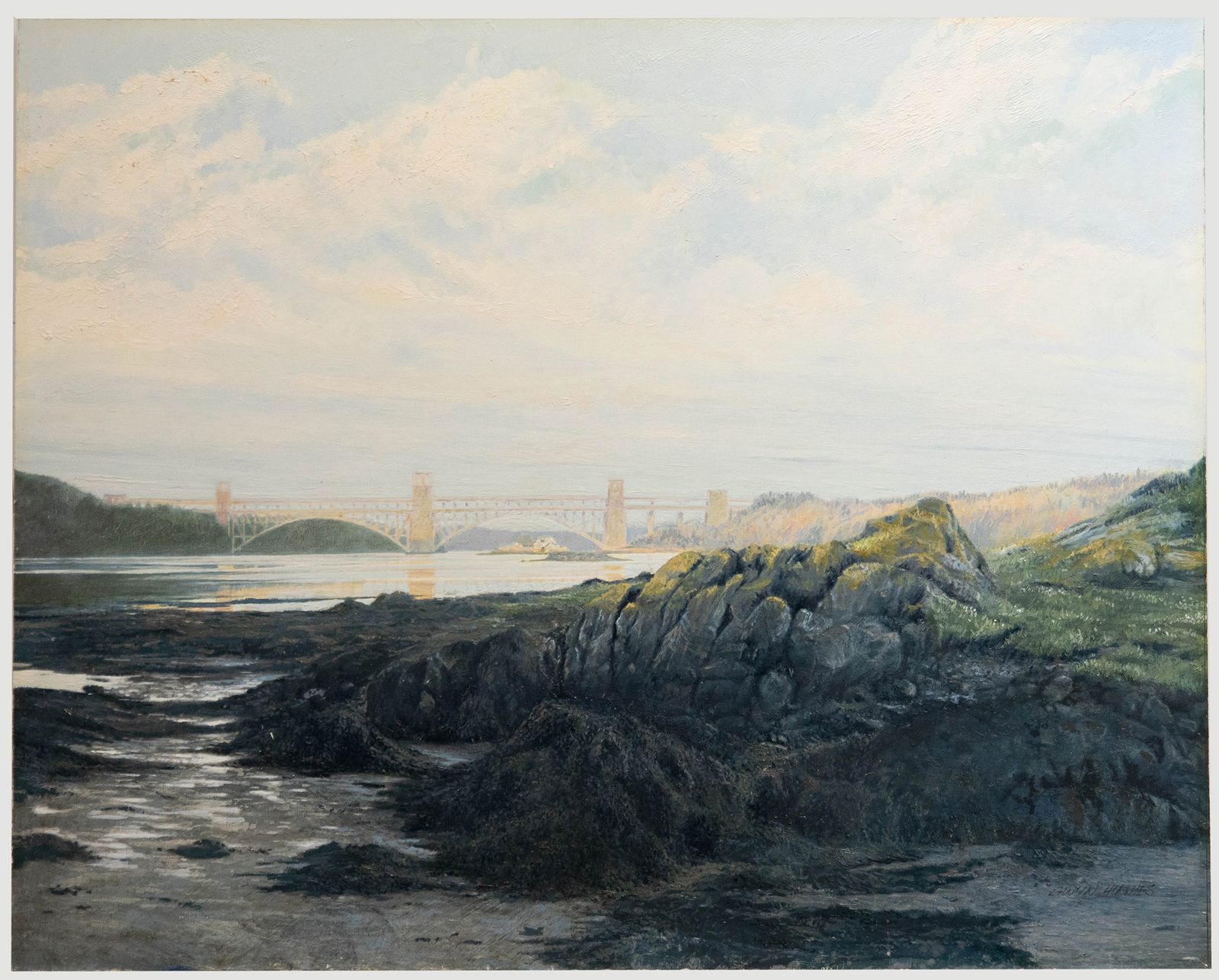 Gwyn Hughes (B.1953) 20th Century Oil, Britannia Bridge