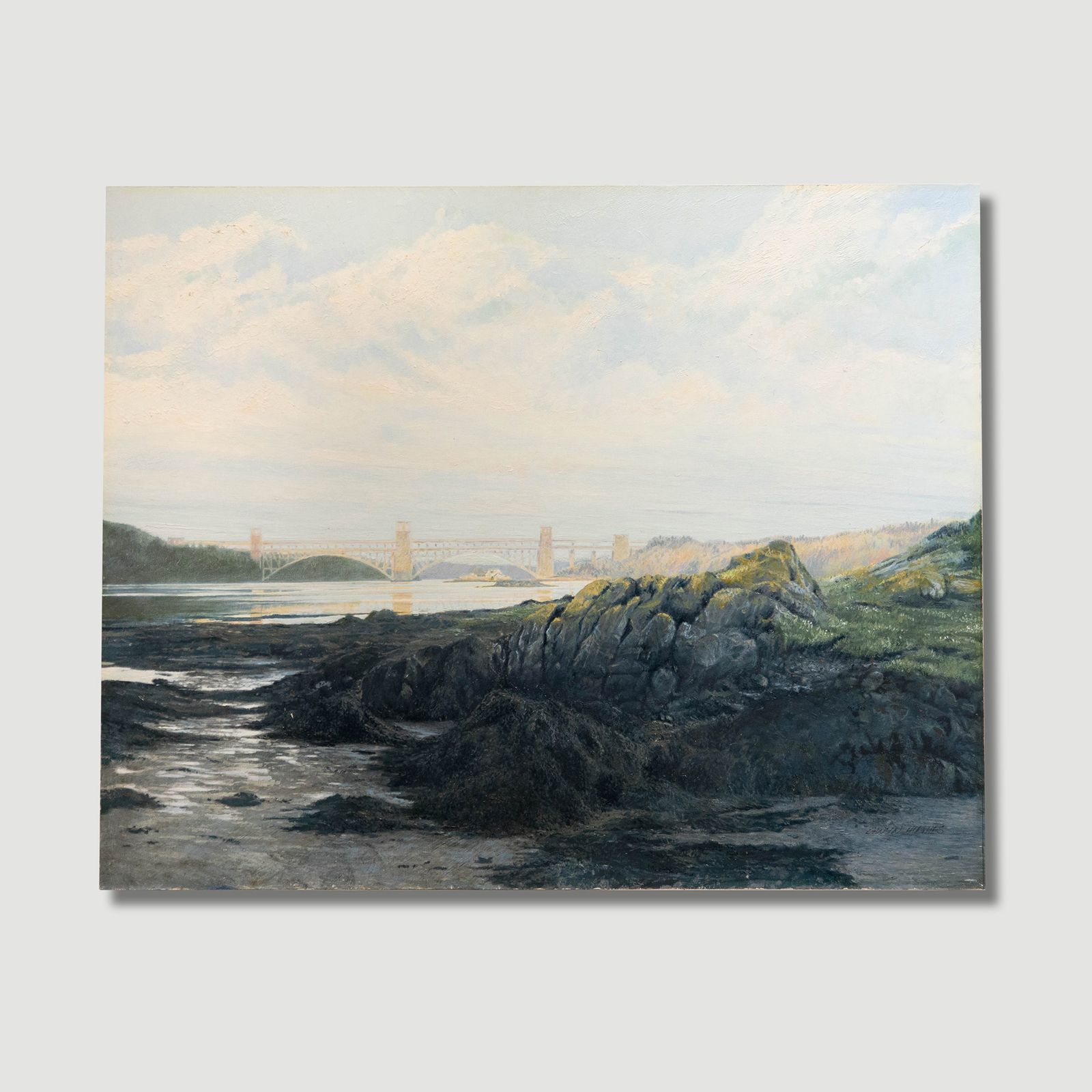 Gwyn Hughes (B.1953) 20th Century Oil, Britannia Bridge photo buy