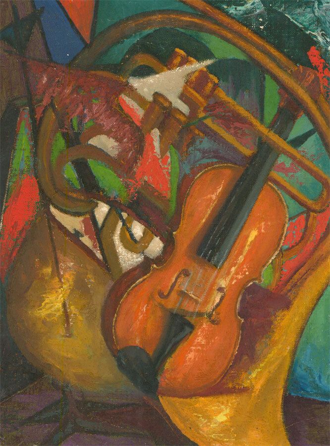 American School Mid 20th Century Oil Musical Instruments