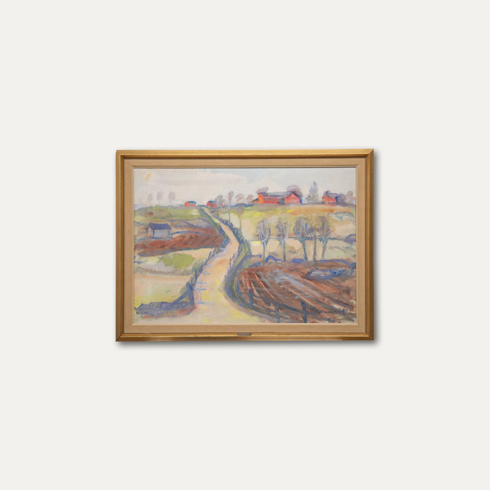 Uno Bornemark Mid 20th Century Oil, Road To The Farm photo vintage