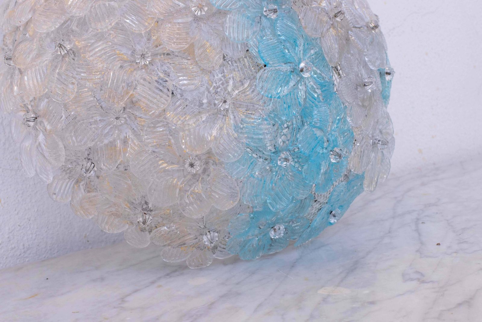 photo for sale Fascinating Murano Ceiling Light Bicolor Flower By Seguso, Italy, 1960s