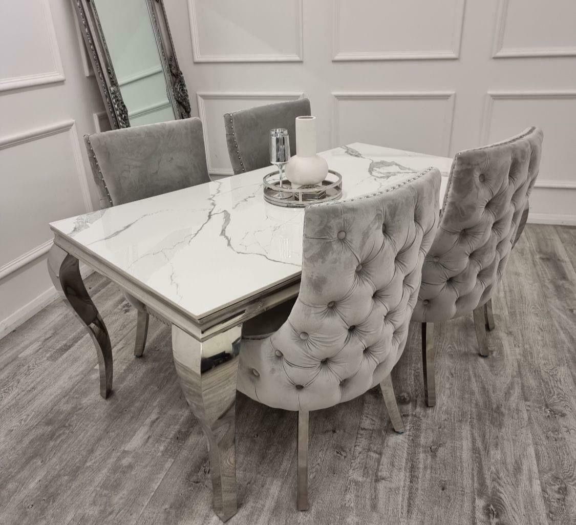 Marble Dining Table With Six Chairs & Four Chairs Available With Free Delivery ✅ photo Furniture