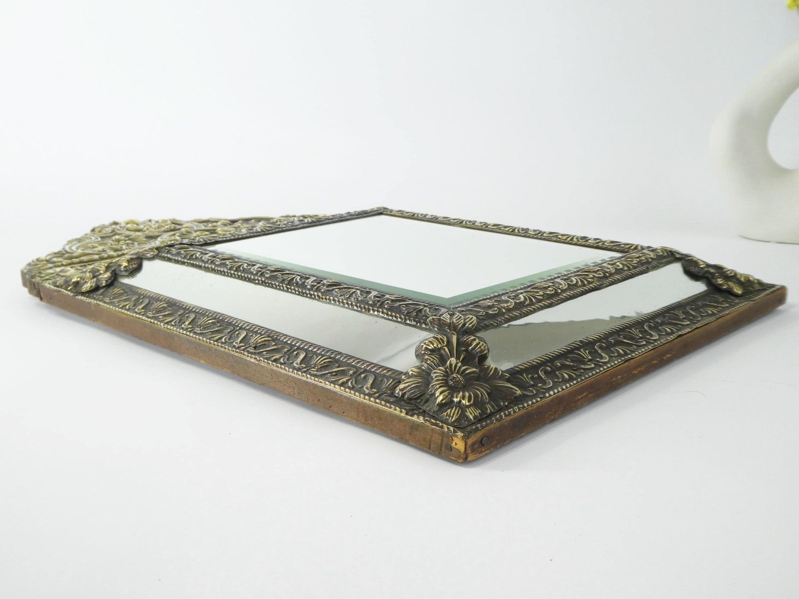 Large Hanging Dutch Copper Wall Mirror With Beveled Mirror, Unique Ornate Design, Wall Hanging photo vintage