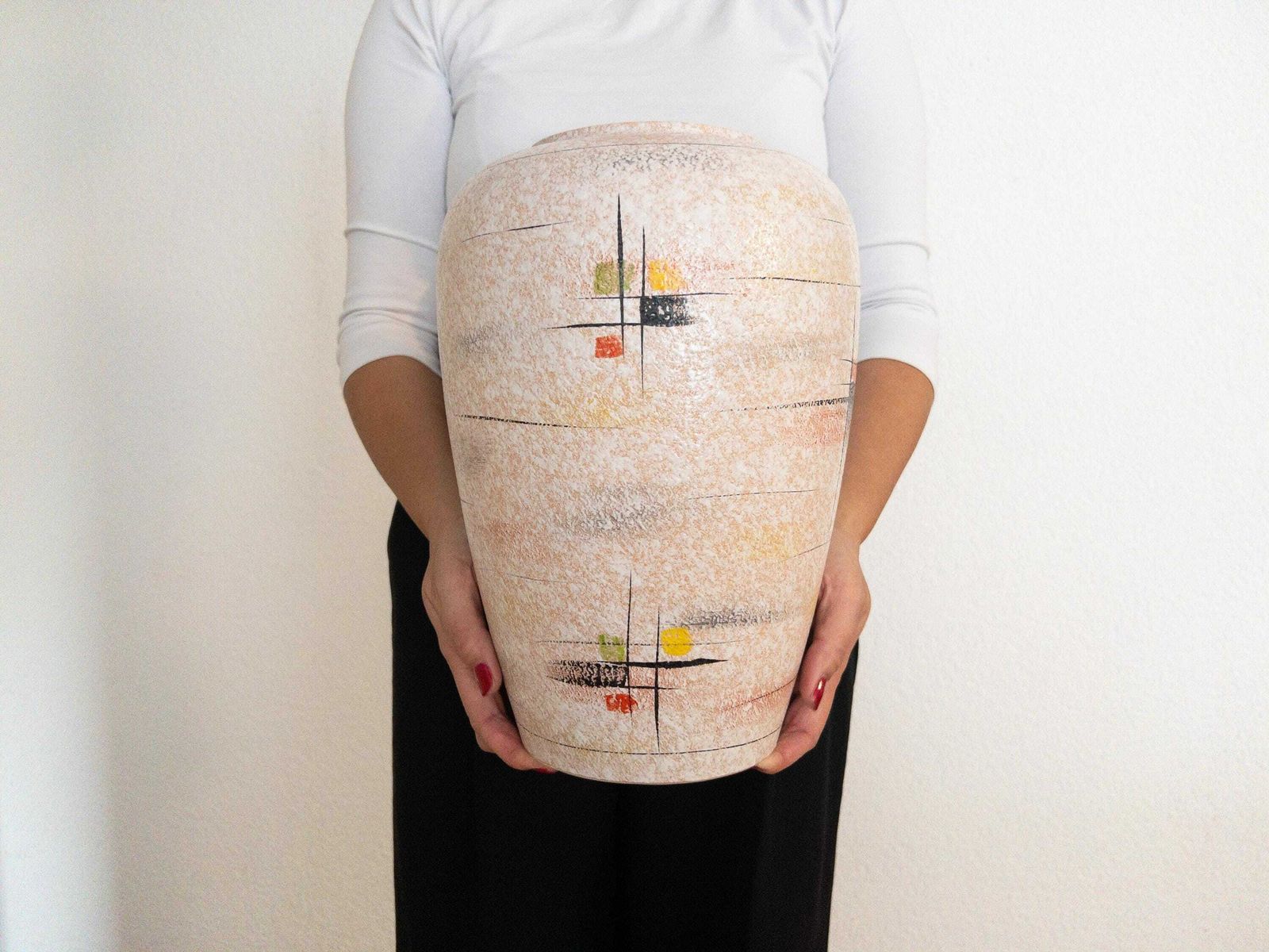 Large Scheurich 1950s Floor Vase   Mid Century Ceramic Hand Painted Vase   Form 239 30 photo furniture