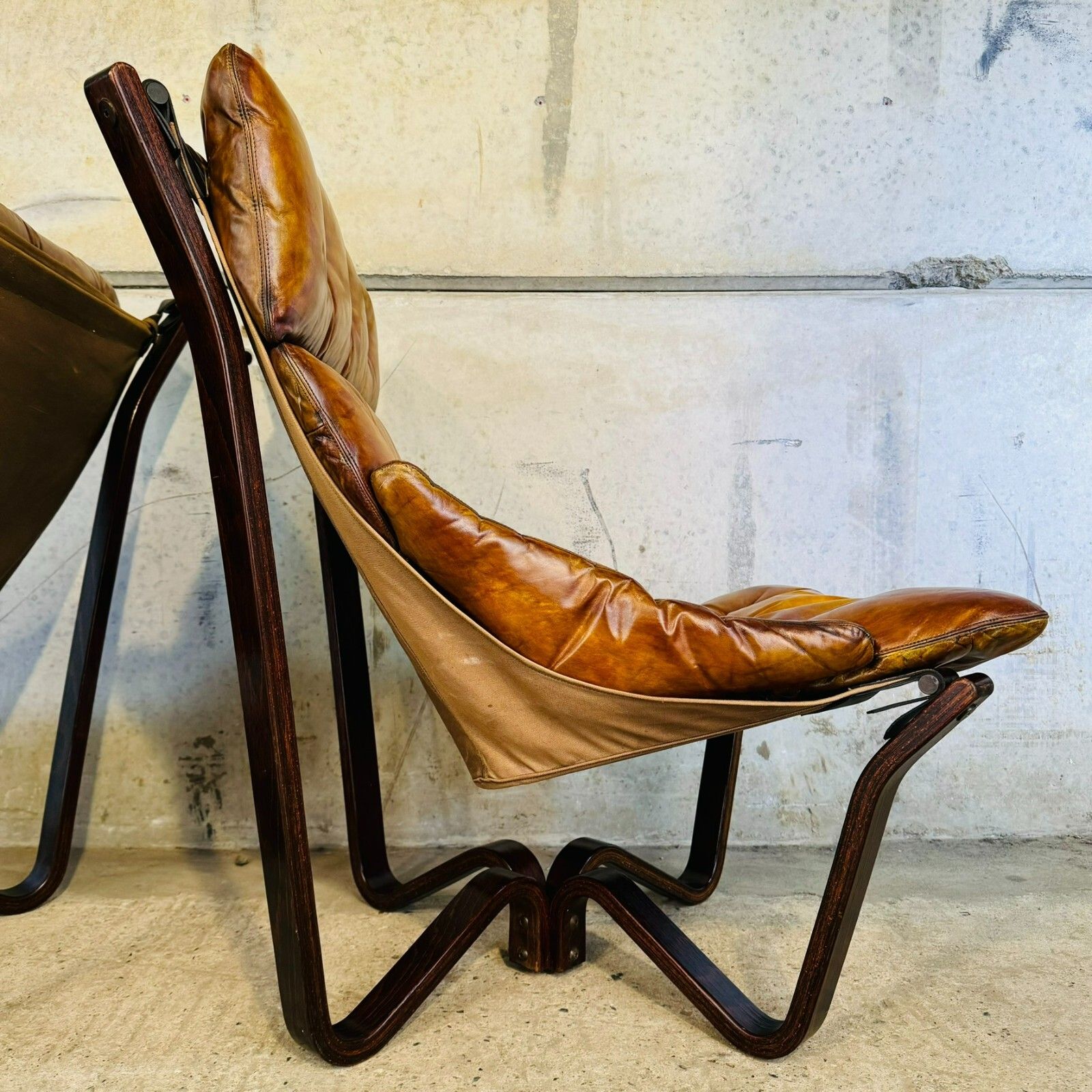 Vintage Pair Of 70s Scandinavian Viking Chairs By Jim Myrstad Tan Leather #A418 photo vintage
