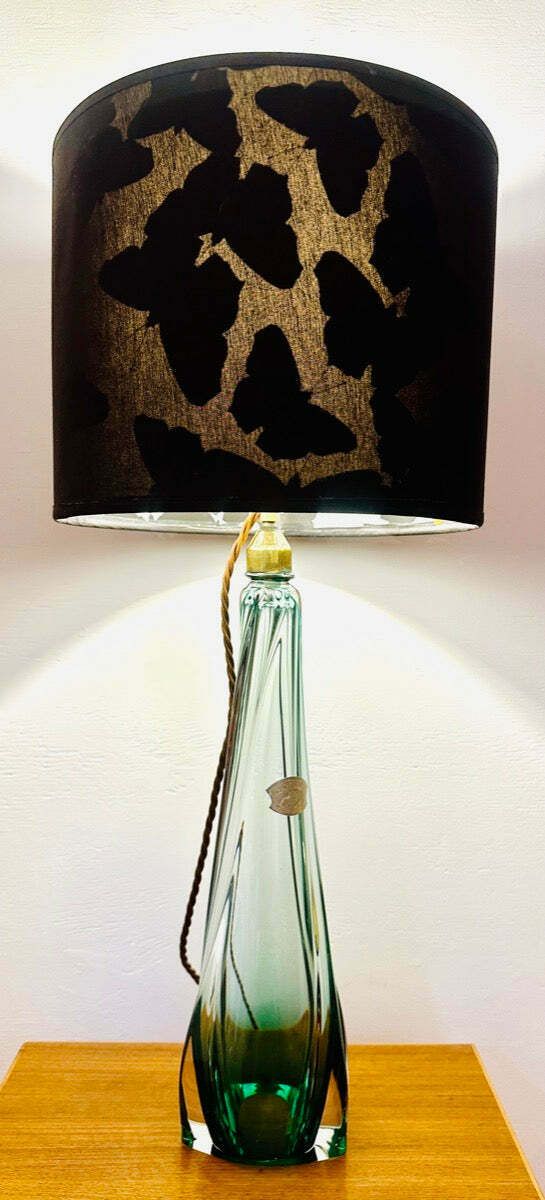 1950s Belgium Val St Lambert Green & Clear Crystal Glass Table Lamp photo furniture