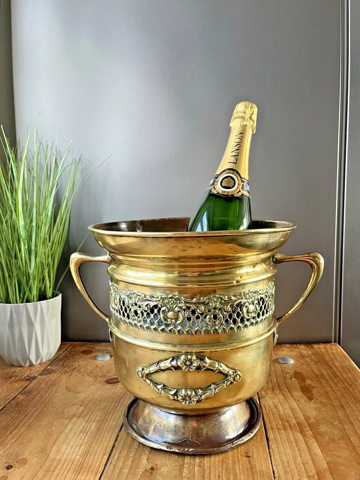 Antique C1880 Art Nouveau Rococo Regency Brass Champagne Pedestal Ice Bucket Af photo for sale