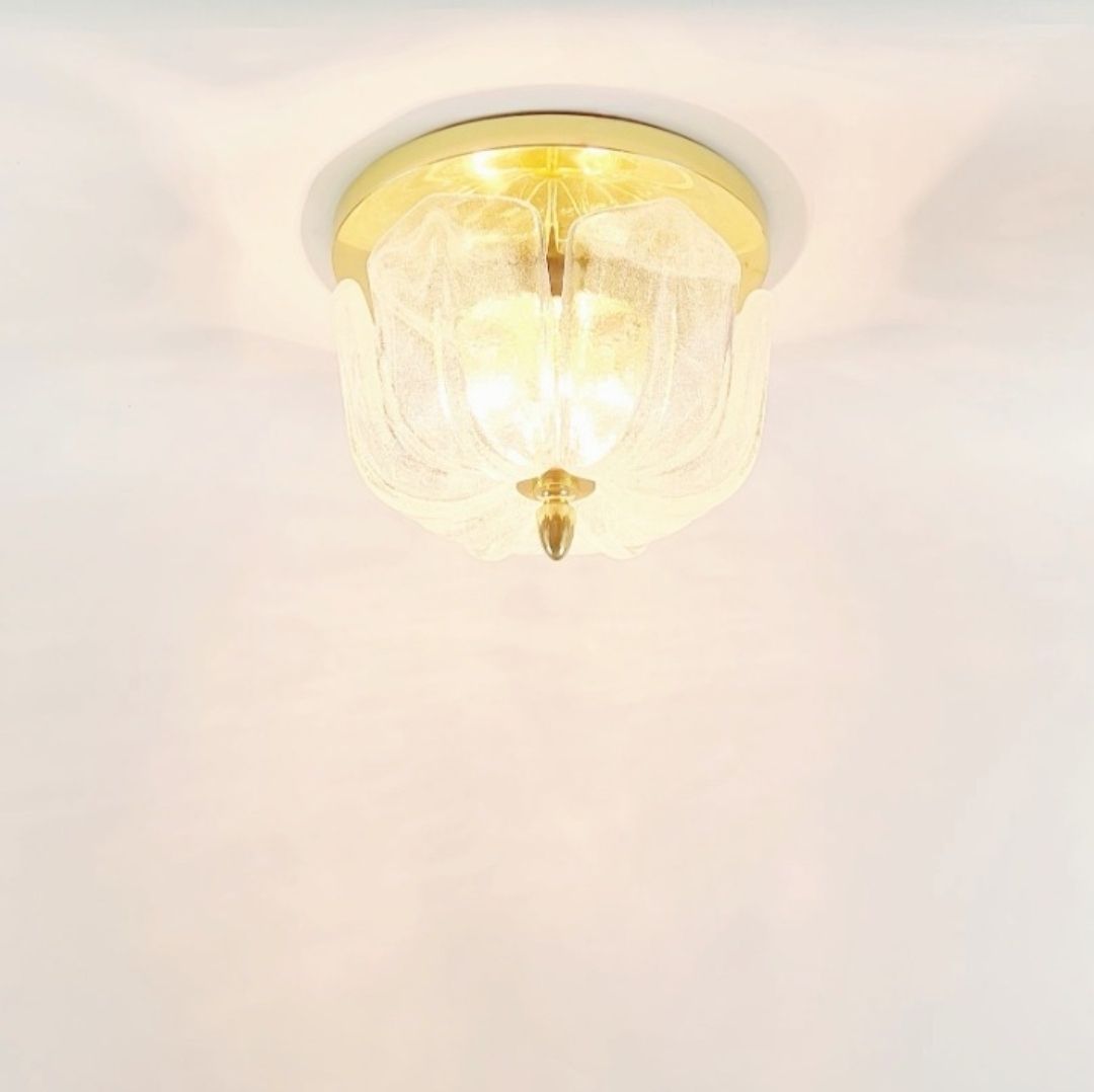 Grote Bloemvormige Glazen Plafondlamp Met Messing Armatuur Van Limburg, Duitsland, Jaren 1960/1970 photo vinterior