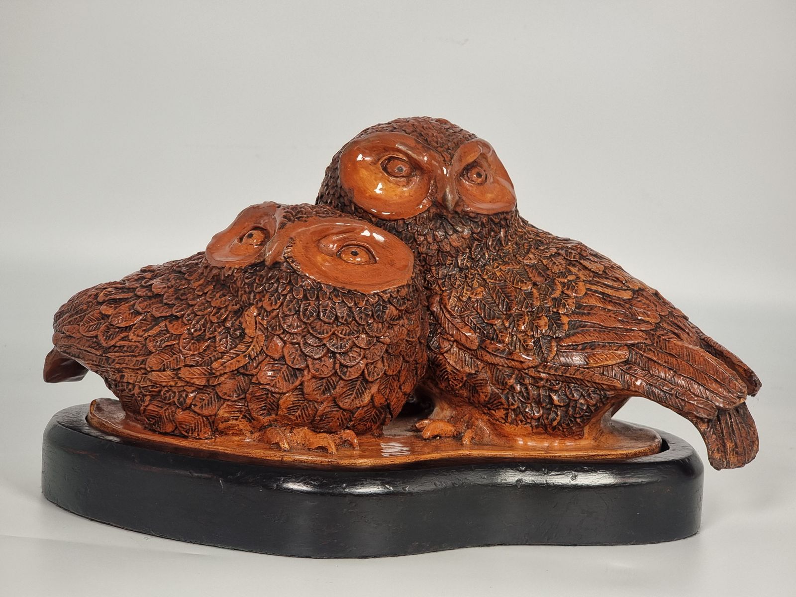 Vintage Glazed Pottery Sculpture Of A Pair Of Young Owls, English Circa 1930