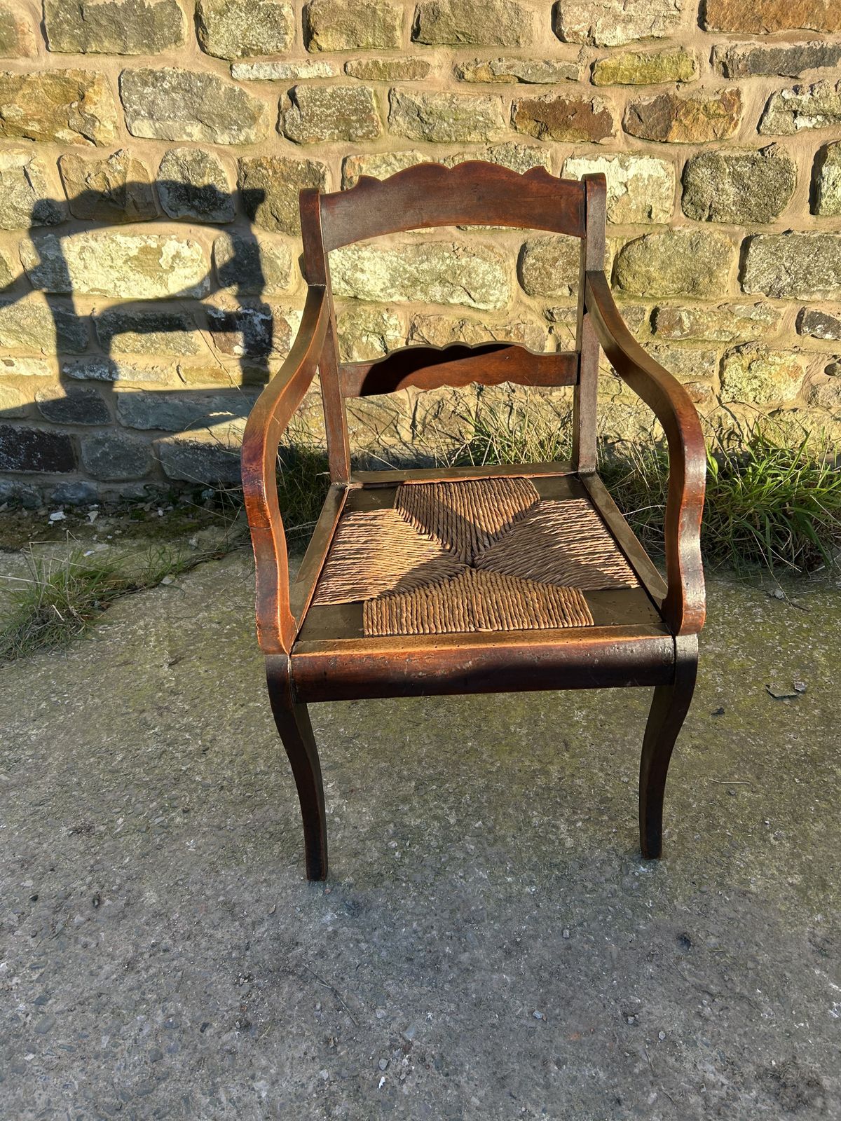Victorian, Farm House, Sussex Arm Chair With Rush Seat. photo vintage