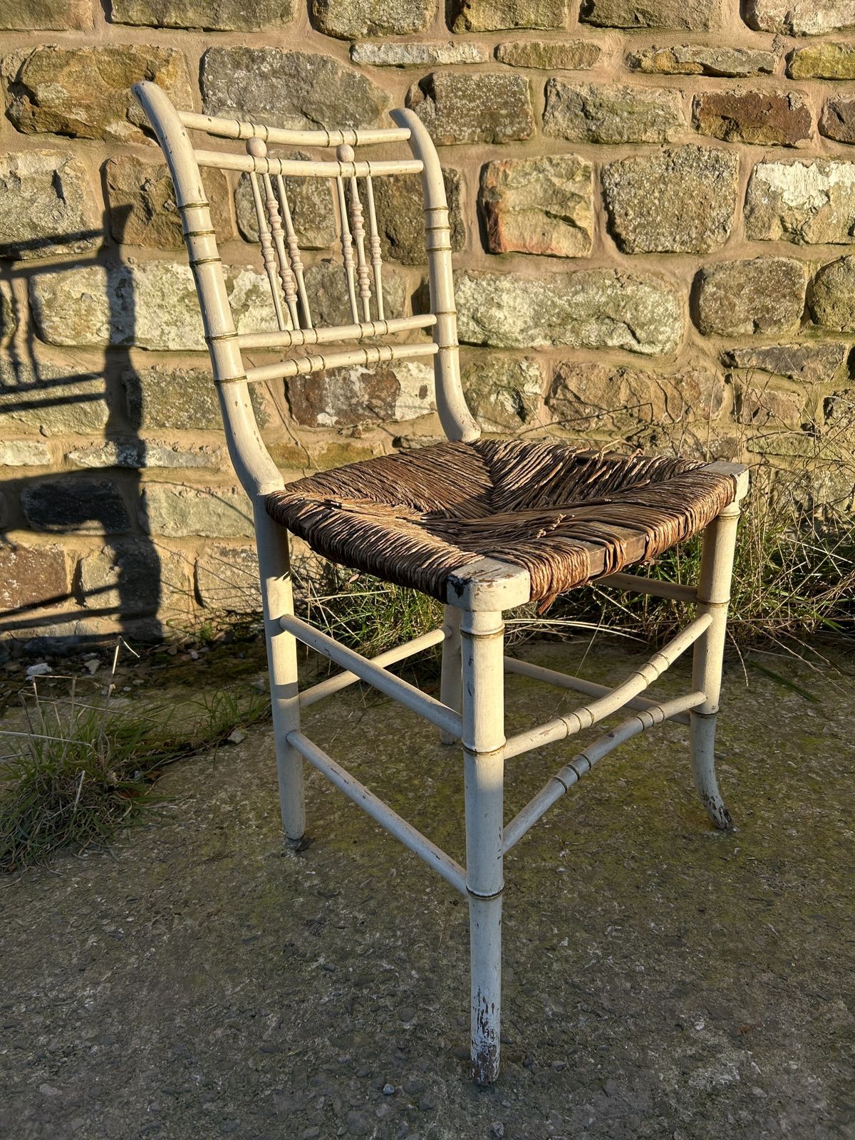 Regency Faux Bamboo Rush Seated Side Chair (Needing Re Rushing) photo furniture