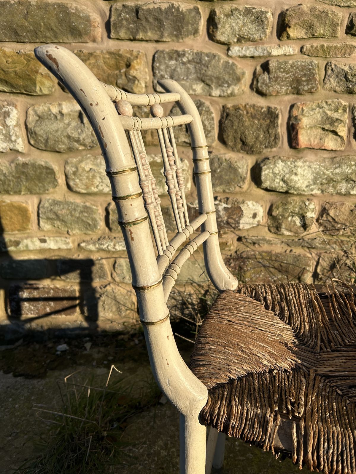 photo vinterior Regency Faux Bamboo Rush Seated Side Chair (Needing Re Rushing)