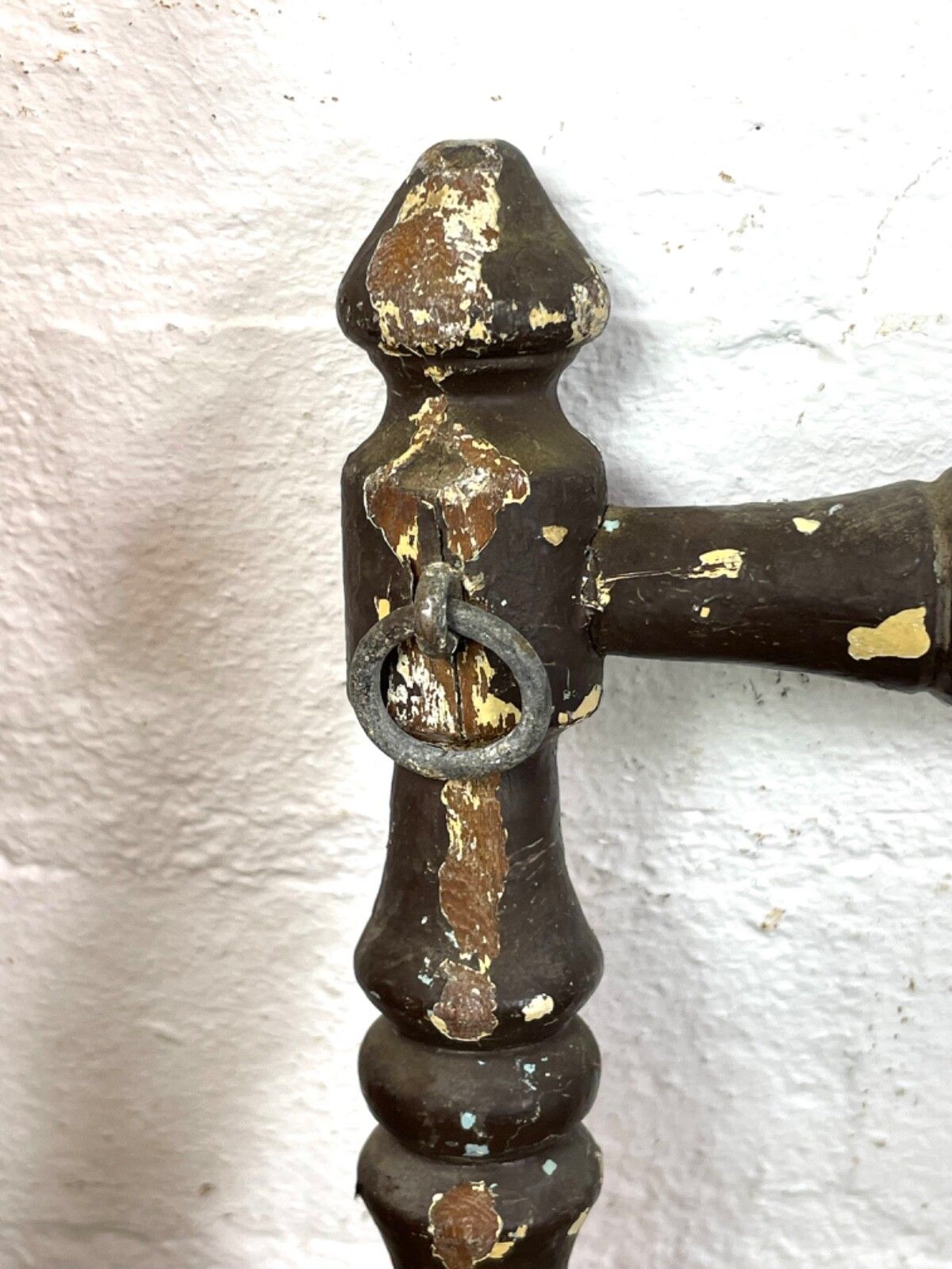 Antique French Wooden Turned Bobbin Bathroom Kitchen Towel Rail Holder photo vintage