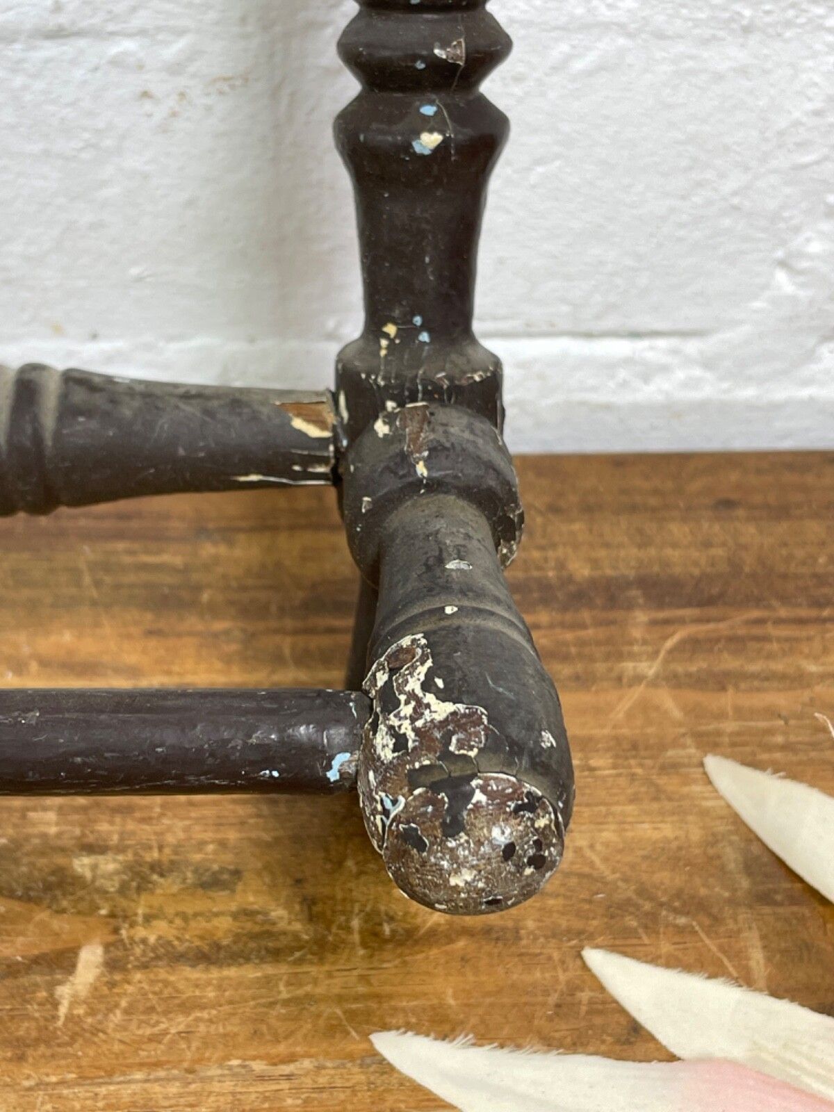 photo for sale Antique French Wooden Turned Bobbin Bathroom Kitchen Towel Rail Holder
