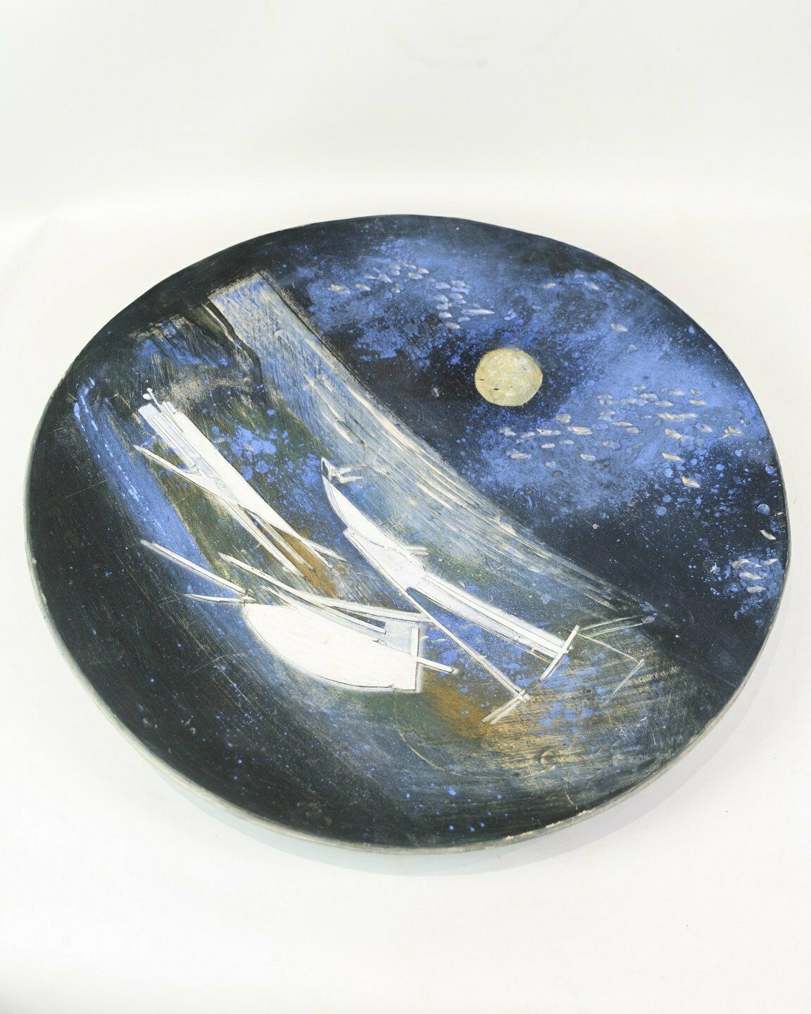 Unique Ceramic Dish With Motif Of Boats Sailing Under A Moonlit Sky By Jeppe Hagedorn Olsen (1929–2011) photo furniture