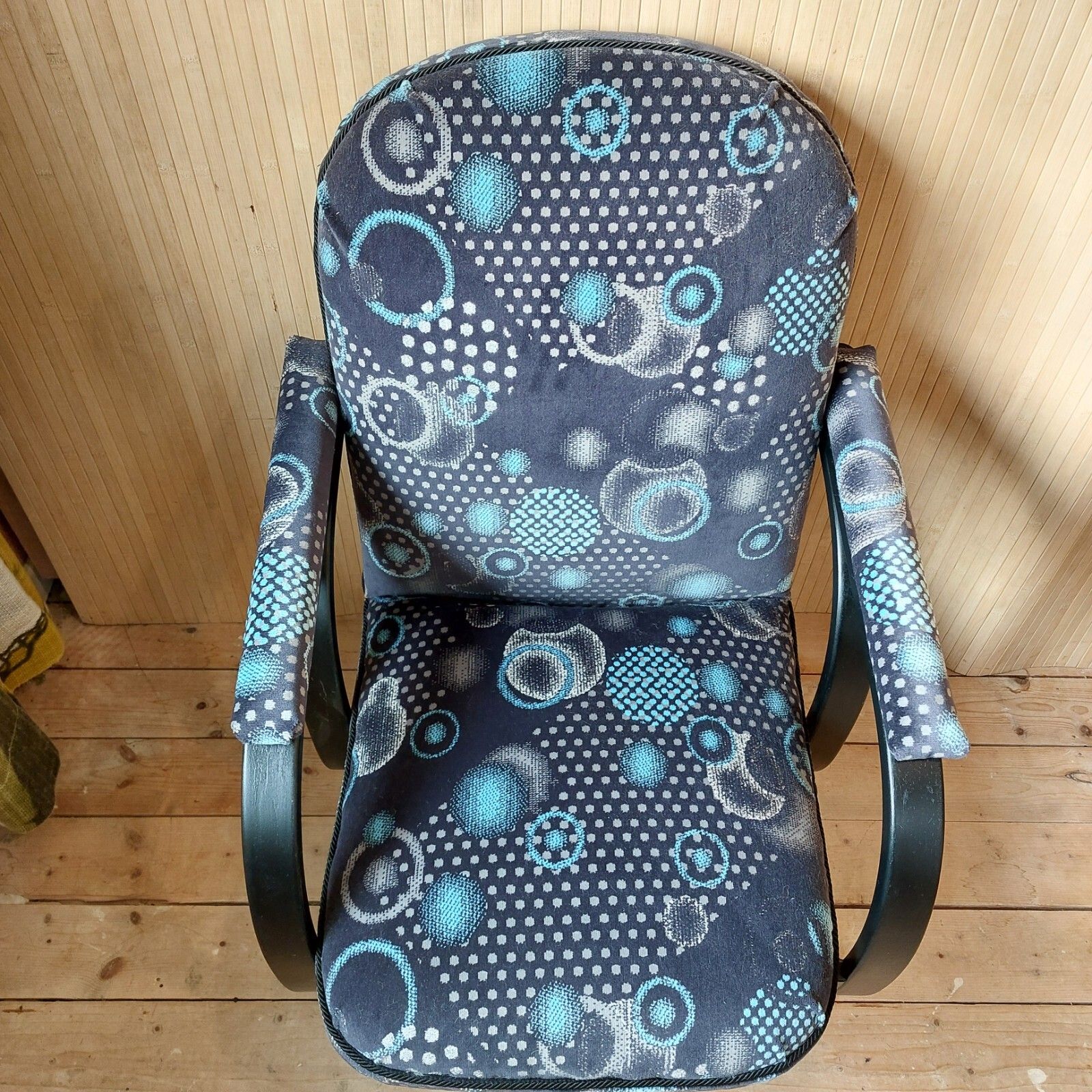 Fab Vintage Antique Heals Art Deco Bentwood Armchair Black & Blue Moquette photo 355.0