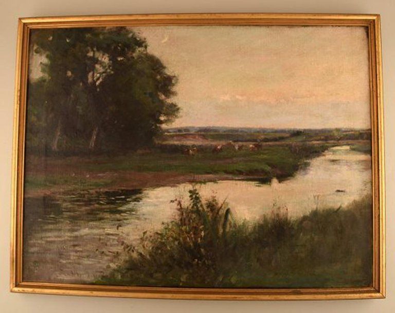 Joseph Milne, 1861 1911, English Artist, English Landscape With Grazing Cows photo furniture