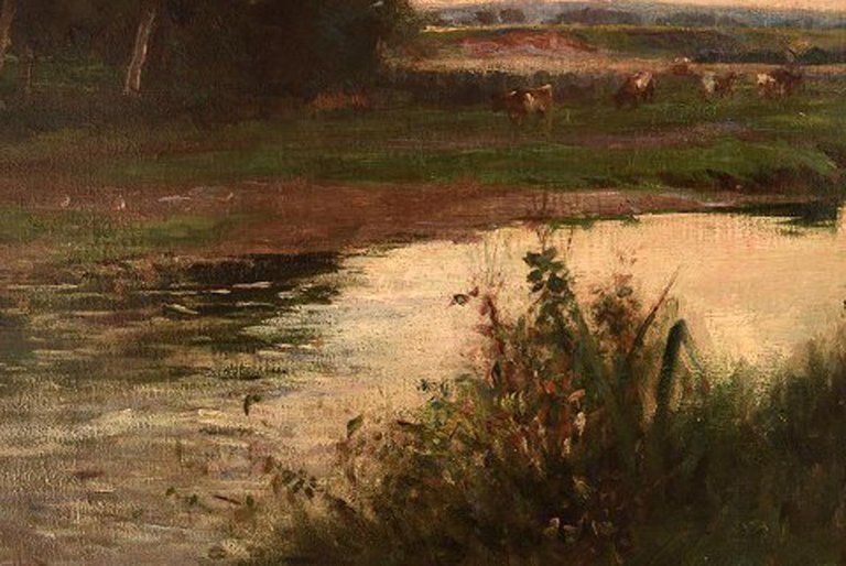 Joseph Milne, 1861 1911, English Artist, English Landscape With Grazing Cows photo vinterior