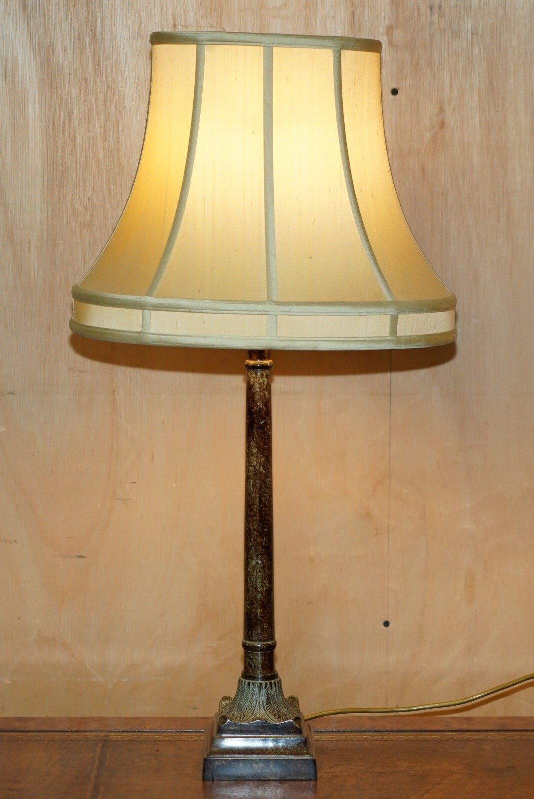 Exquisite Pair Of 78cm Tall Corinthian Pillar Metal Table Lamps Painted Finish photo for sale