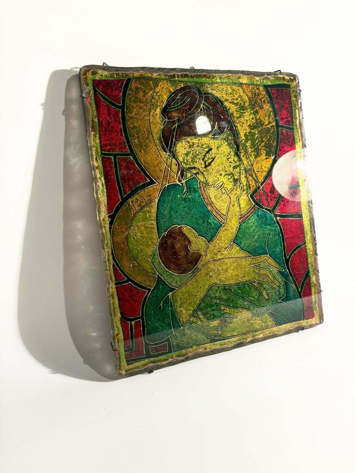 Art Chiselled Glass Plate Depicting A Maternity By Erwin Walter Burger 1960s photo