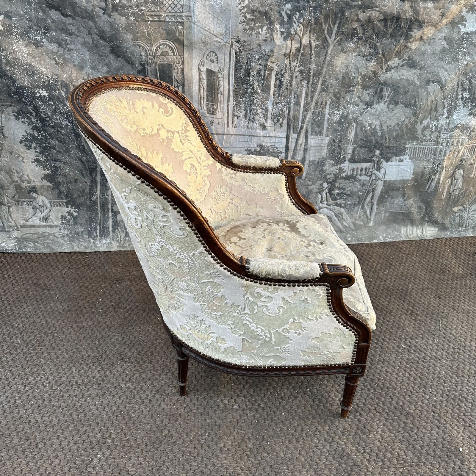 French Antique 19th Century Duchesse Armchair – Solid Walnut, Velvet Upholstery photo furniture