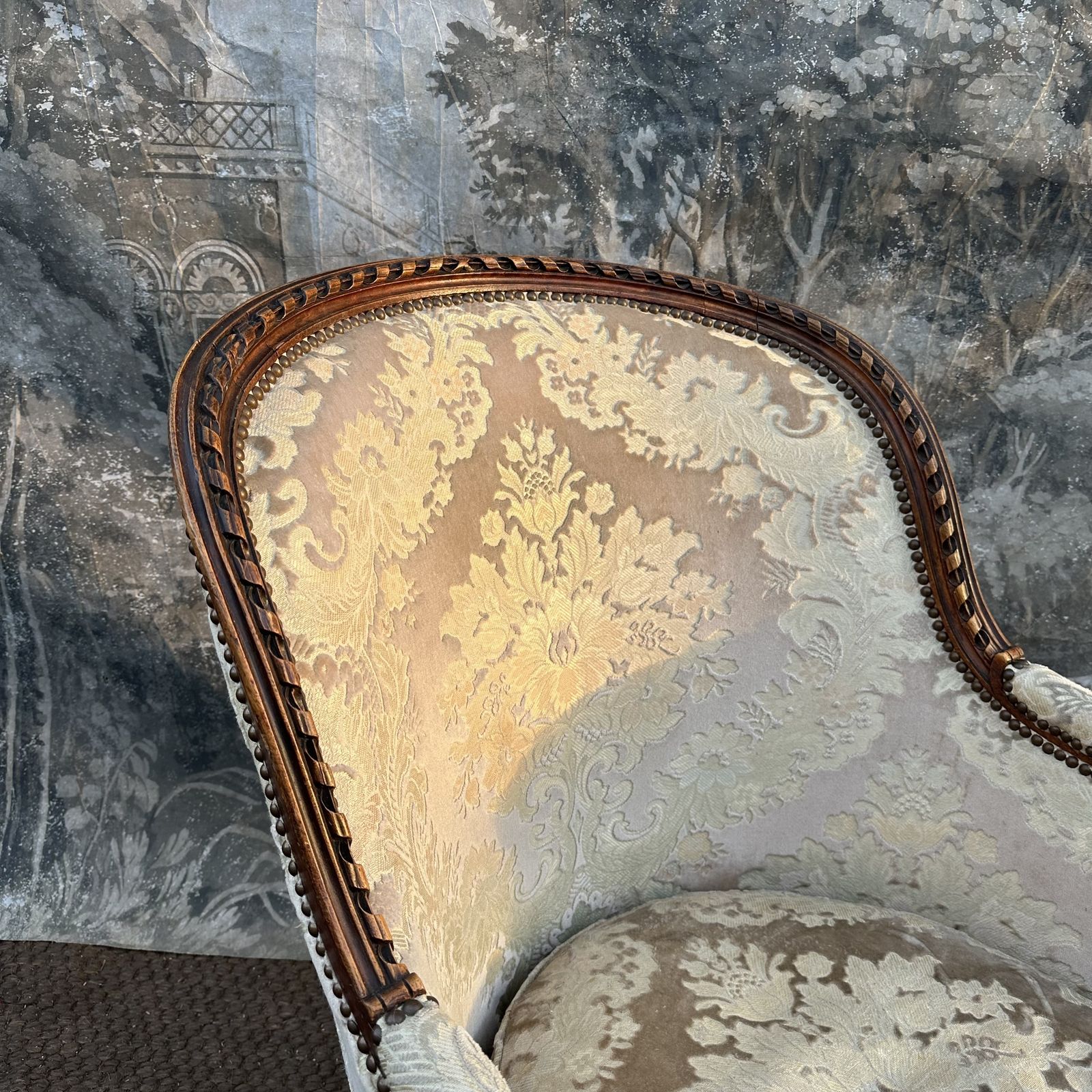 Furniture French Antique 19th Century Duchesse Armchair – Solid Walnut, Velvet Upholstery photo