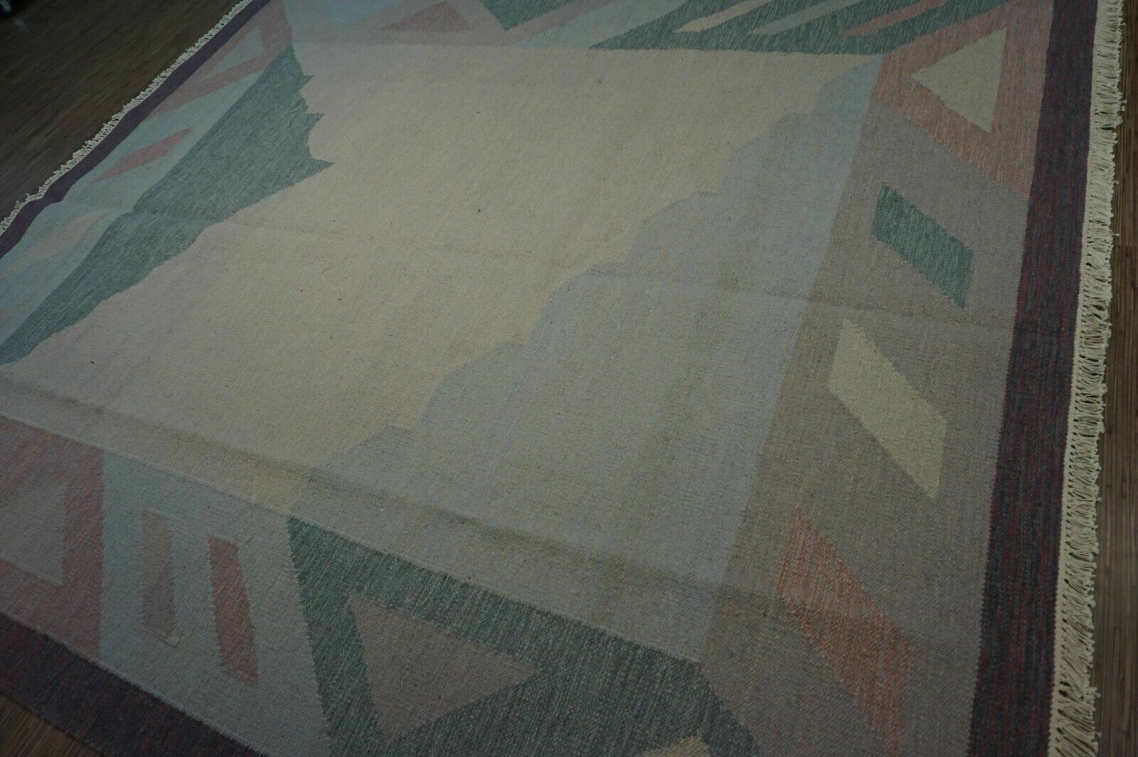 Handmade Vintage Indian Dhurrie Kilim Rug 8.4' X 9.6', 1970s photo for sale