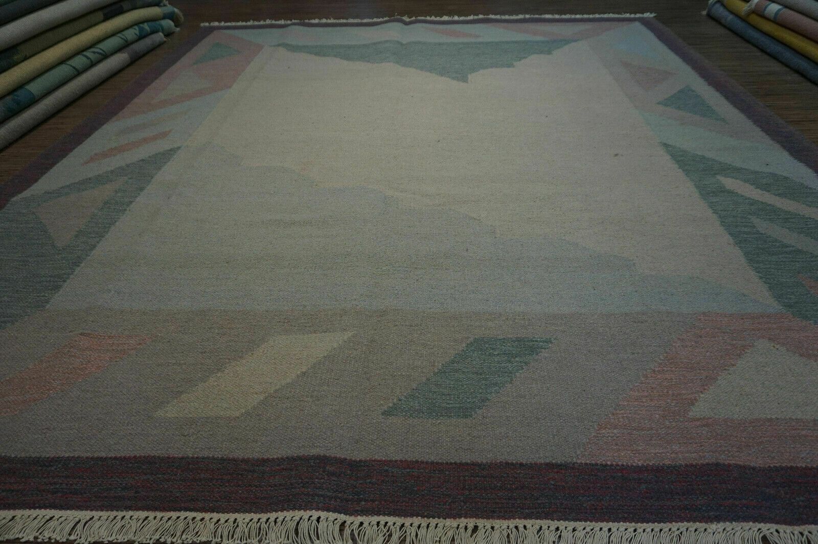 Handmade Vintage Indian Dhurrie Kilim Rug 8.4' X 9.6', 1970s photo Textiles