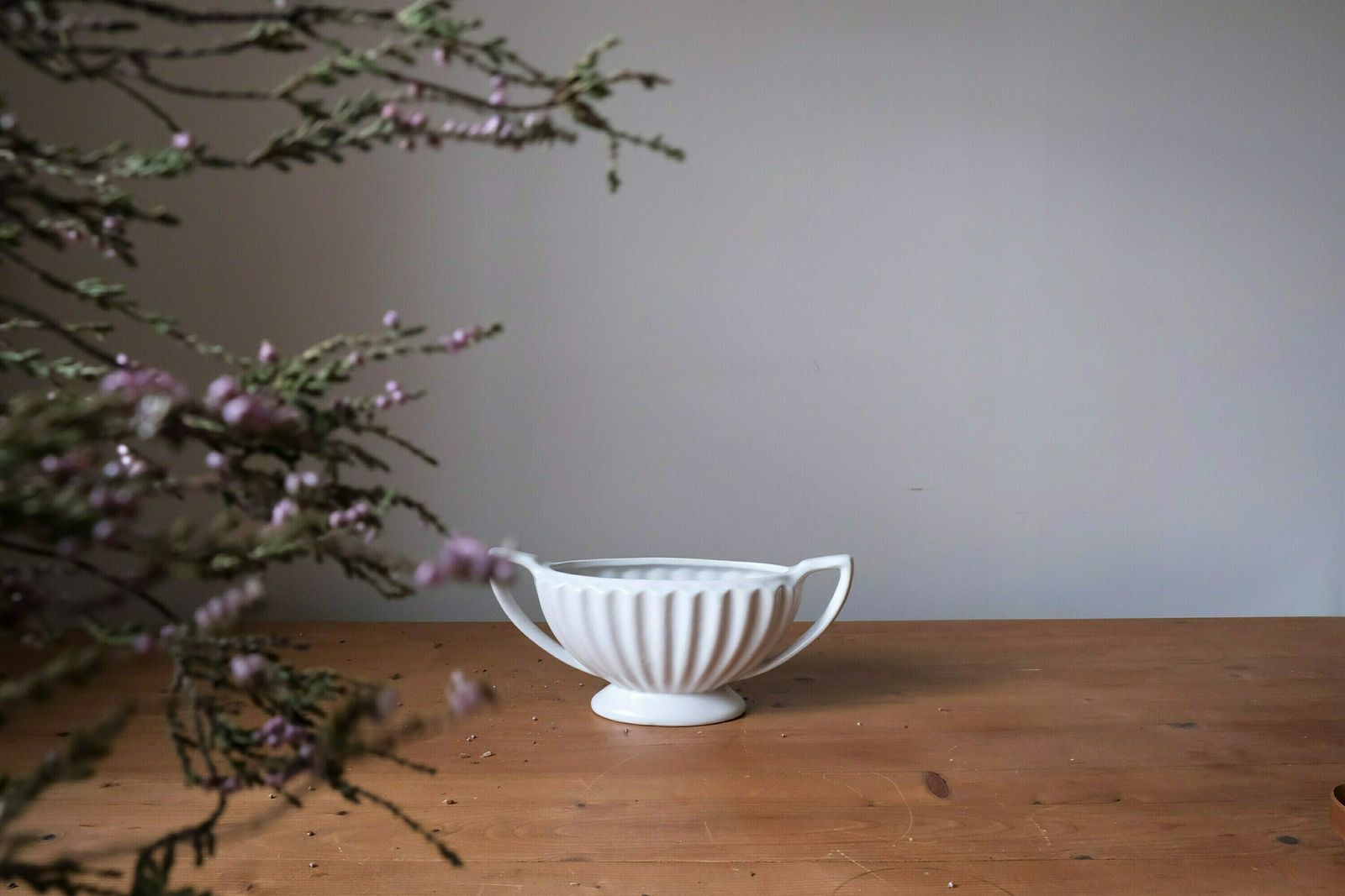 Vintage Dartmouth Pale Grey Mantle Vase Planter, Ribbed With Twin Handles photo Home Decor