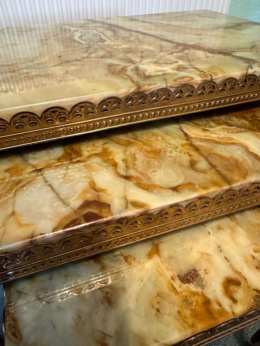 Three Nested Louis XV Style In Green Yellow Onyx With Brass French Legs photo buy