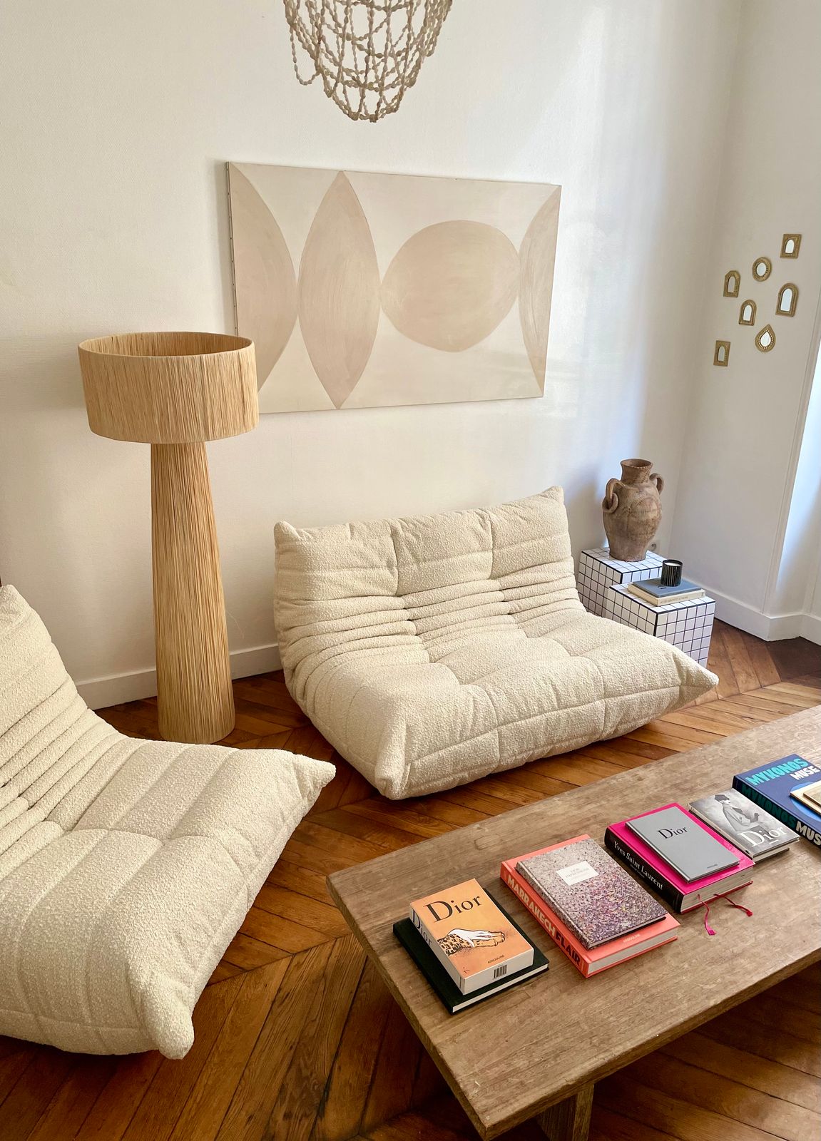 Togo 2 Seater Bouclette Bench   Ecru photo furniture