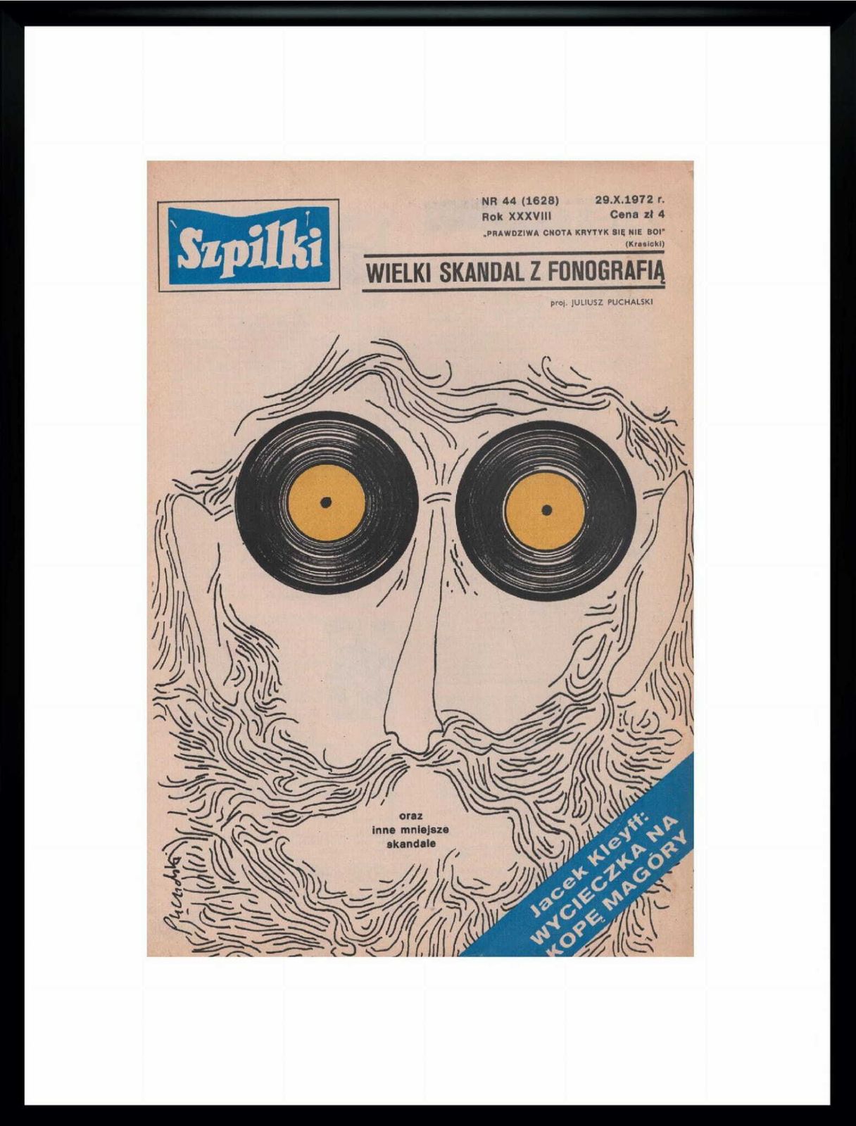 Framed Cover Of The Szpilki Magazine By Juliusz Puchalski From 1972