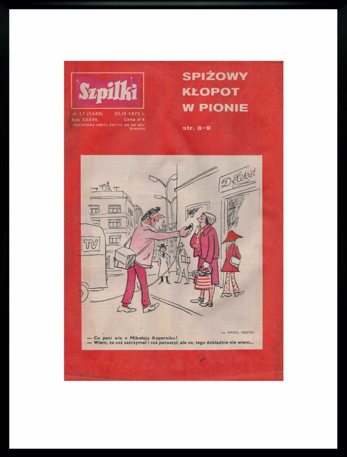 Framed Cover Of Szpilki Magazine By Karol Ferster, 1971.