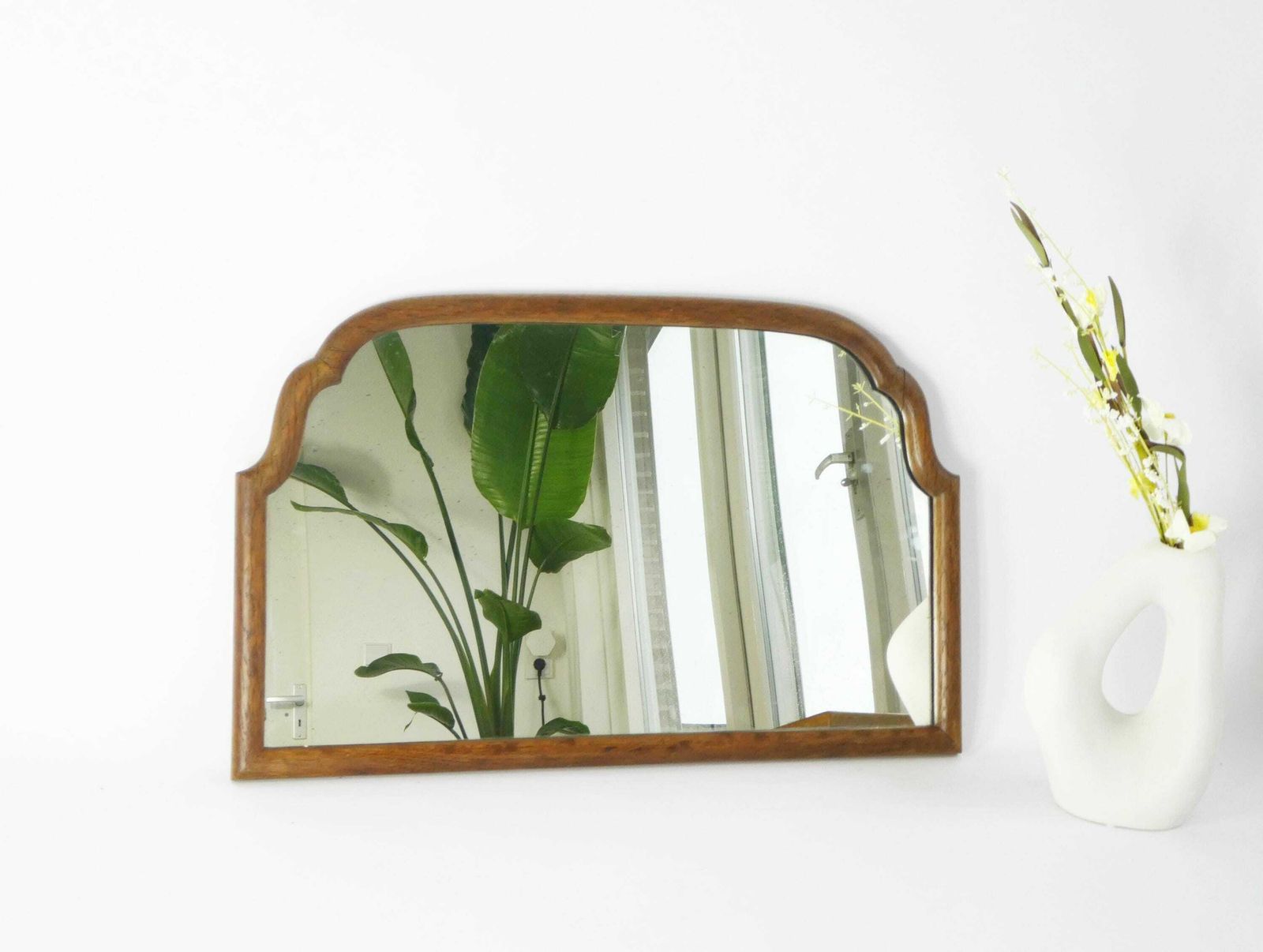 Small Wooden Antique Scalloped Mirror With Beveled Glass, Half Moon Dutch Wall Mirror, Farmhouse Decor