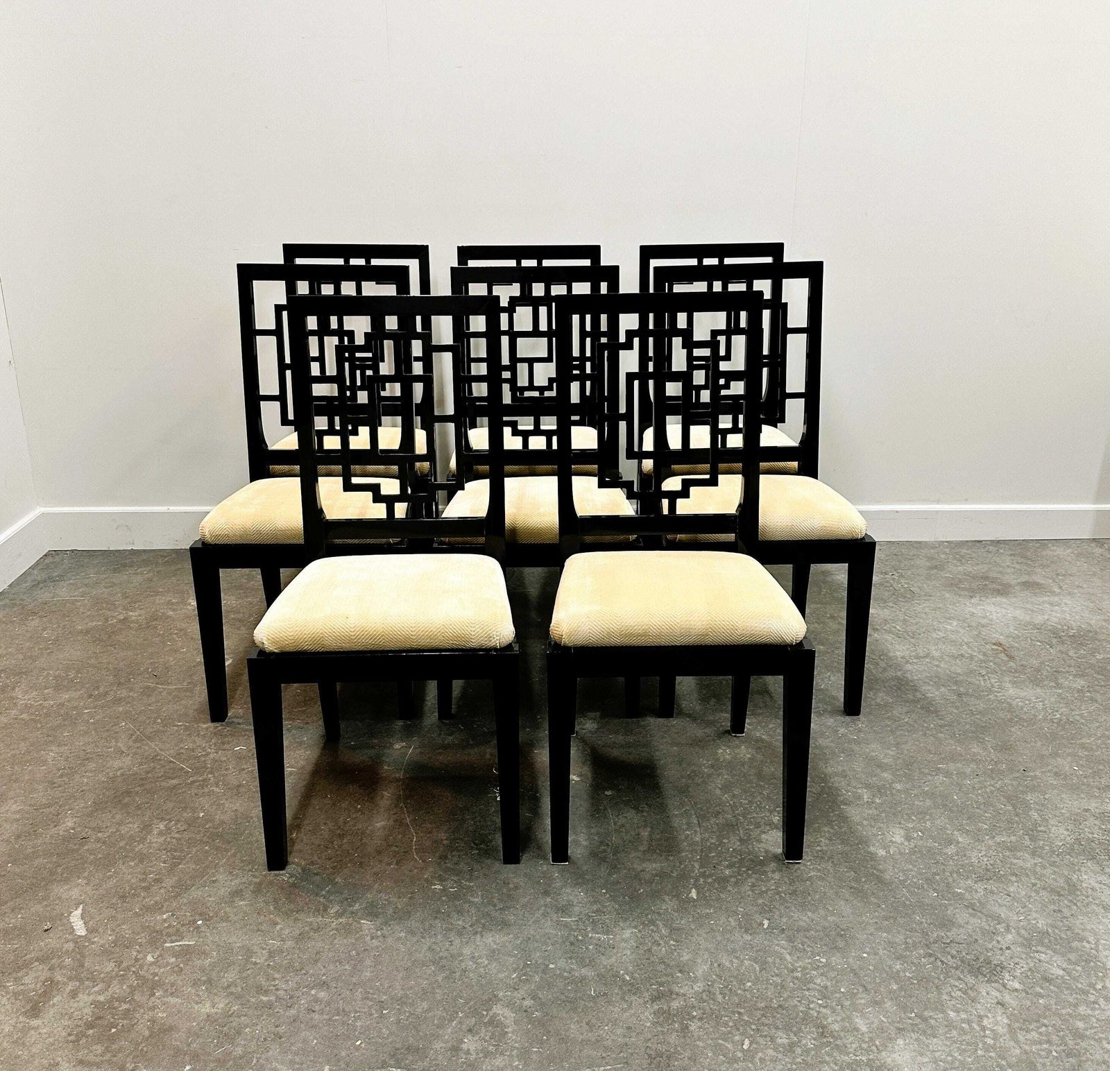 Set Of 8 Jean Claude Mahey Black Lacquered Dining Chairs For Roche Bobois, 1980s. France photo buy