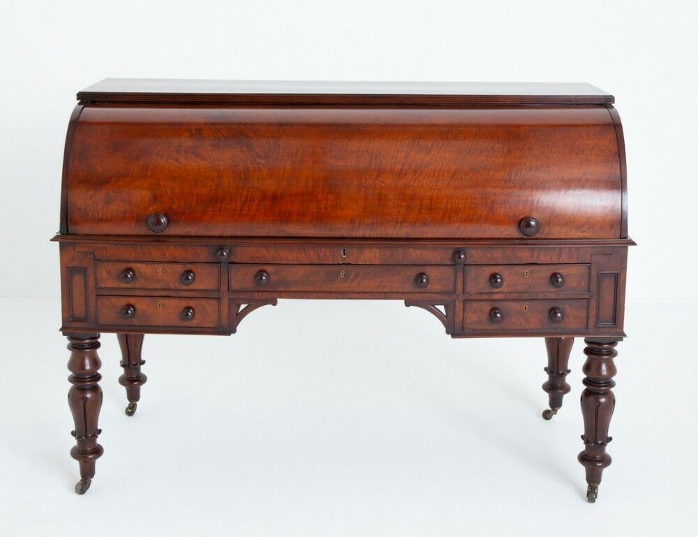 photo vinterior William IV Roll Top Desk Mahogany 19th Century Cylinder Period