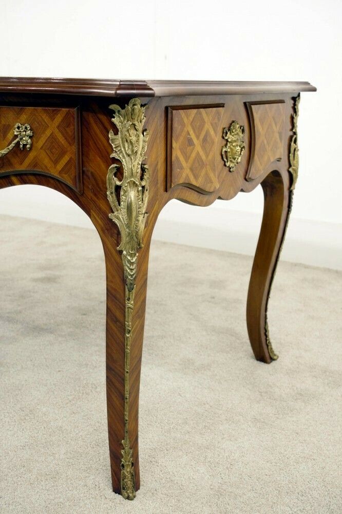French Bureau Plat Desk Antique Parquetry Writing Table Napoleon III photo vinterior