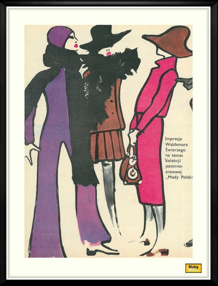 Four Framed Drawings Of Polish Fashion, By Waldemar Swierzy photo for sale